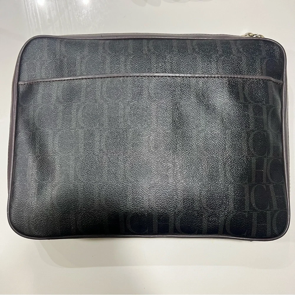 CH Carolina Herrera Dark Brown Monogram Canvas Laptop Bag
